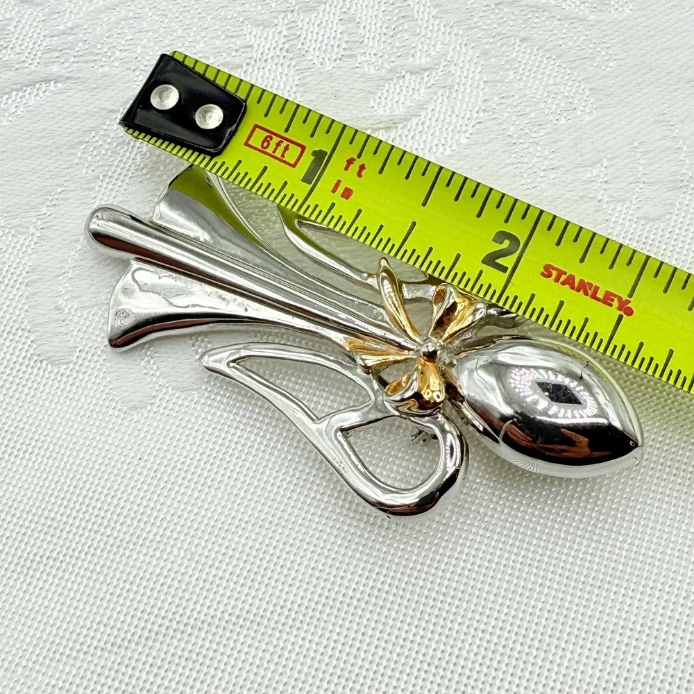 Vintage Silver and Gold Tone Angel Pin Brooch or Pendant w/ Ribbon